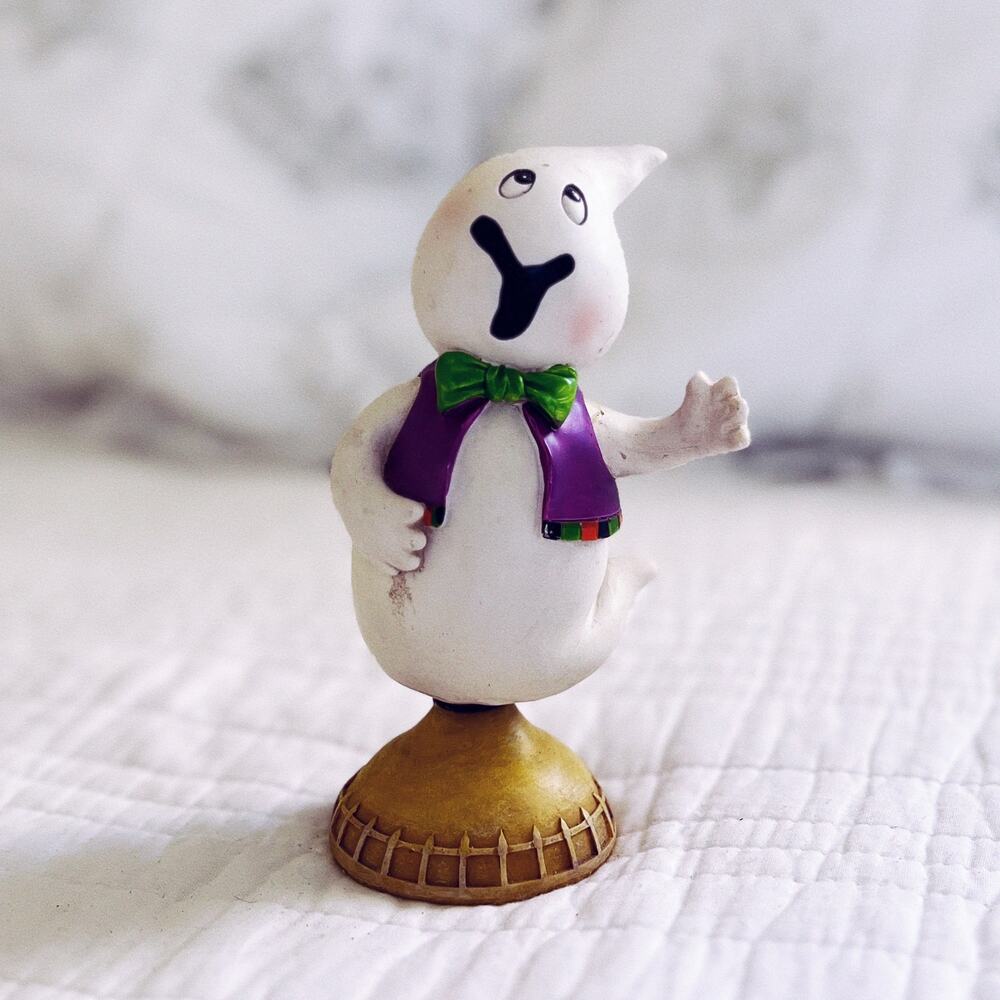 Vintage 1980s Hallmark Halloween Ghost Wobbler Purple Vest Holiday Decor Bobble